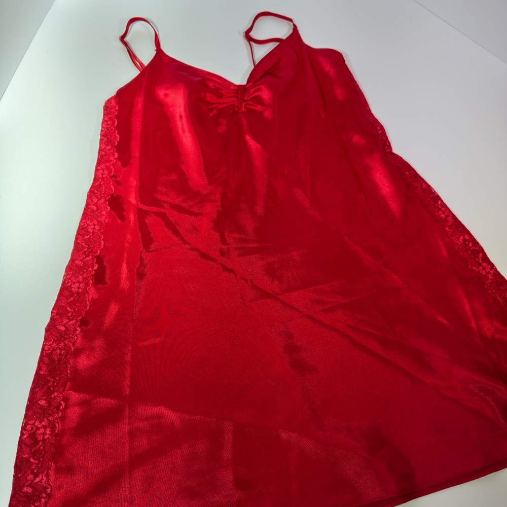 Morgan Taylor Red Satin Chemise with Adjustable Straps